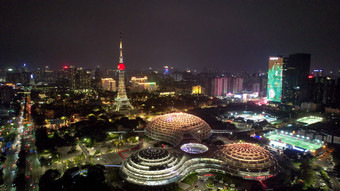 广东佛山岭南明珠体育馆佛山电视塔夜景航拍