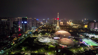 广东佛山岭南明珠体育馆佛山电视塔夜景航拍