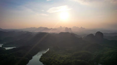 广东韶关丹霞山5A景区日出日落晚霞航拍