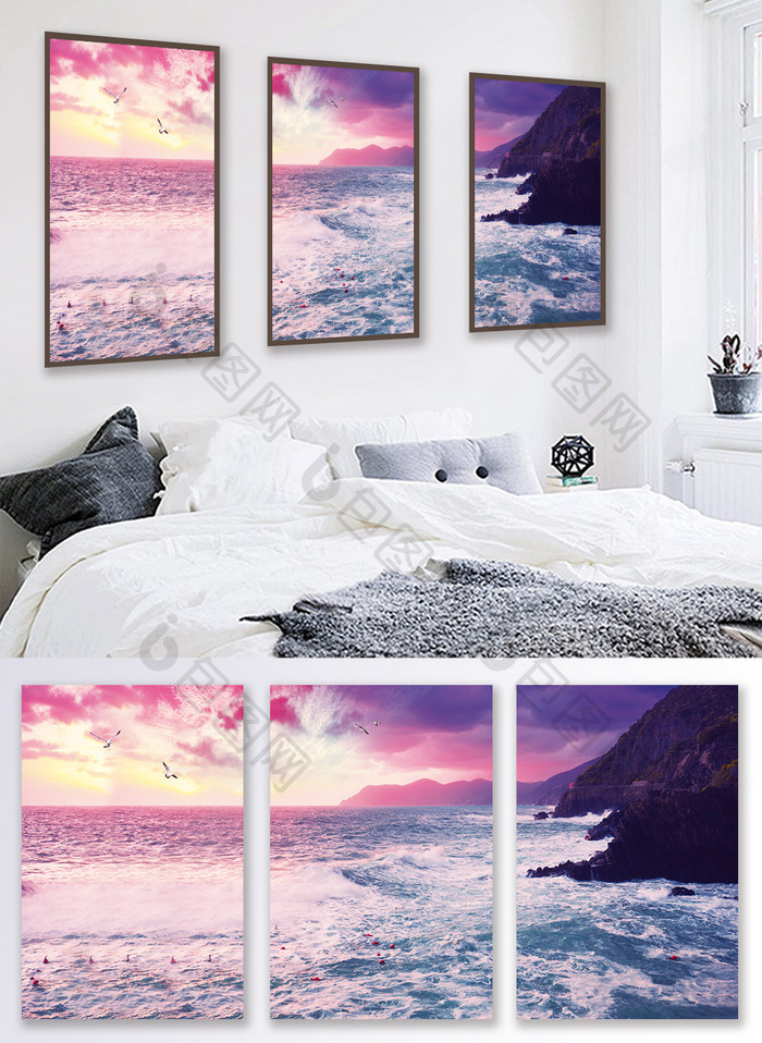 简欧海岸线礁石风景客厅卧室装饰画
