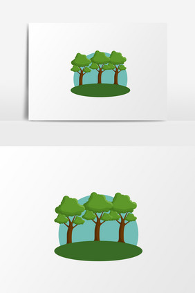 手绘卡通绿色树木春天森林扁平元素