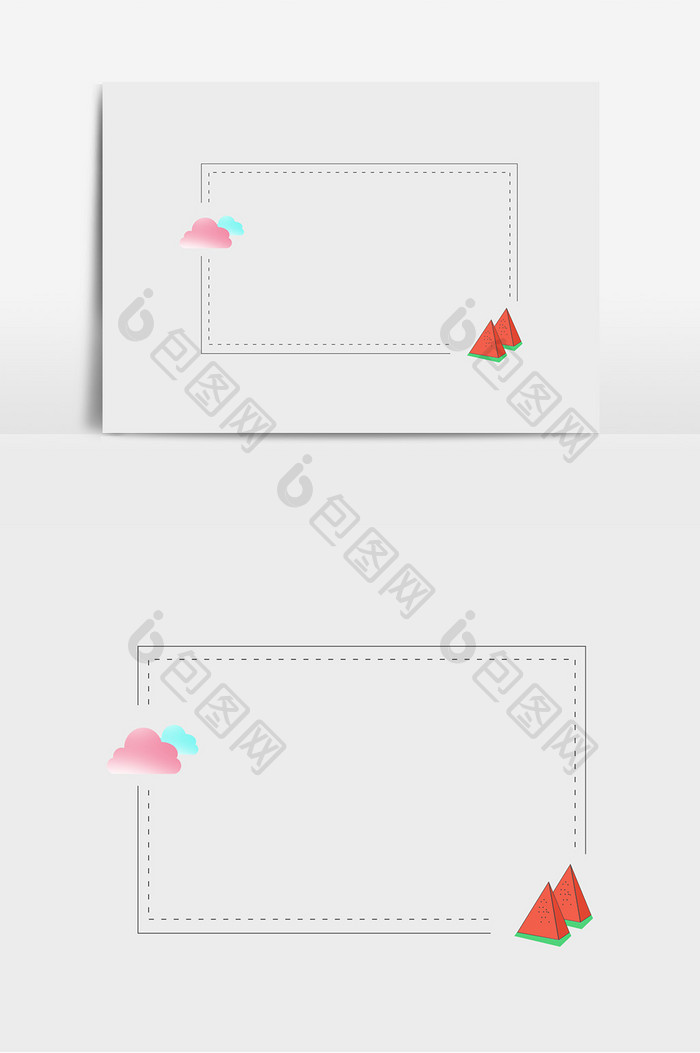 方形虚线线框西瓜云彩边框元素