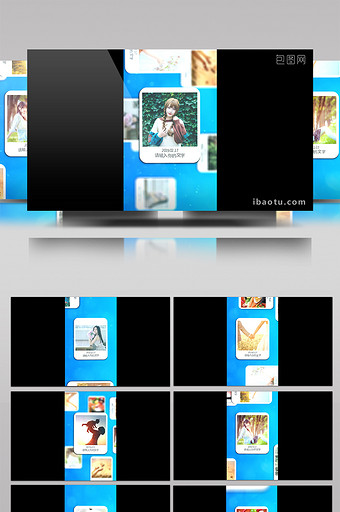 竖版抖音蓝调个人写真家庭相册展示AE模板图片