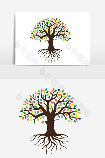 植树节大树彩色树叶企业文化树矢量手绘元素图片
