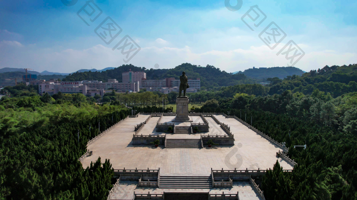 广东中山孙文纪念公园孙中山雕像航拍图片-包图网企业站