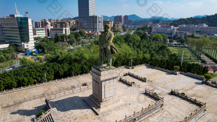 广东中山孙文纪念公园孙中山雕像航拍图片-包图网企业站