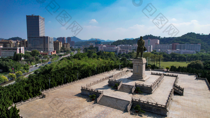 广东中山孙文纪念公园孙中山雕像航拍图片-包图网企业站