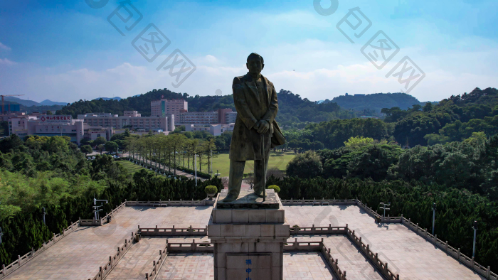 广东中山孙文纪念公园孙中山雕像航拍图片-包图网企业站