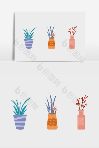 盆栽花瓶植物清新手绘元素图片