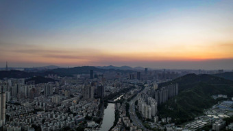 广东珠海城市晚霞夜幕降临航拍