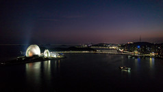 广东珠海日月贝大剧院夜景灯光航拍