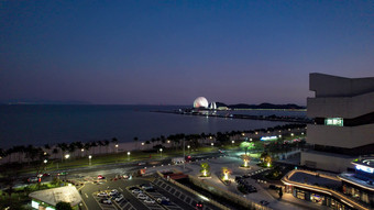 广东珠海日月贝大剧院夜景灯光航拍