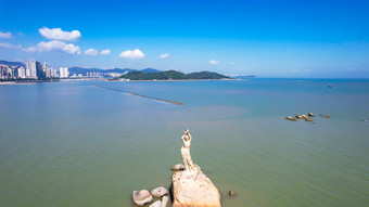 <strong>广东珠海</strong>渔女雕像地标建筑航拍