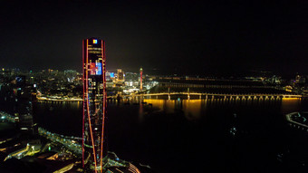 广东珠海珠海<strong>中心国际会议中心</strong>夜景航拍