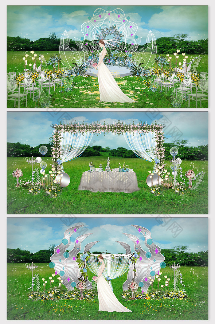 唯美时尚鲜花铁艺造型草坪婚礼效果图图片图片
