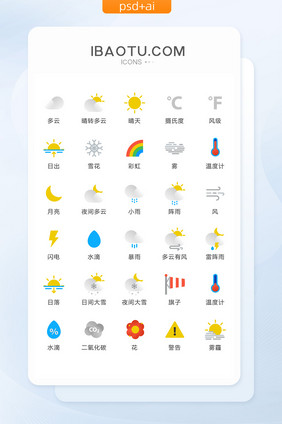 扁平化天气类常用矢量icon图标