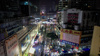 广西南宁城市夜市摊街景人流航拍