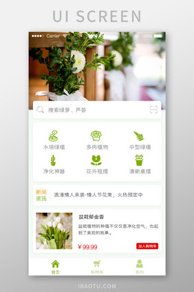 绿色简约花艺商城APP首页UI移动界面