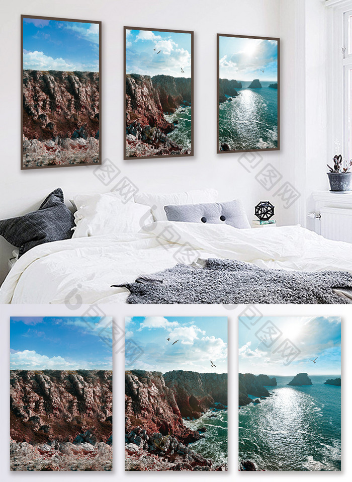 简欧大气海岸线礁石风景客厅卧室装饰画