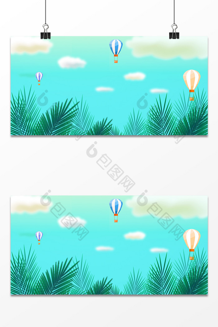 文艺热气球树叶云彩假期旅游图片图片
