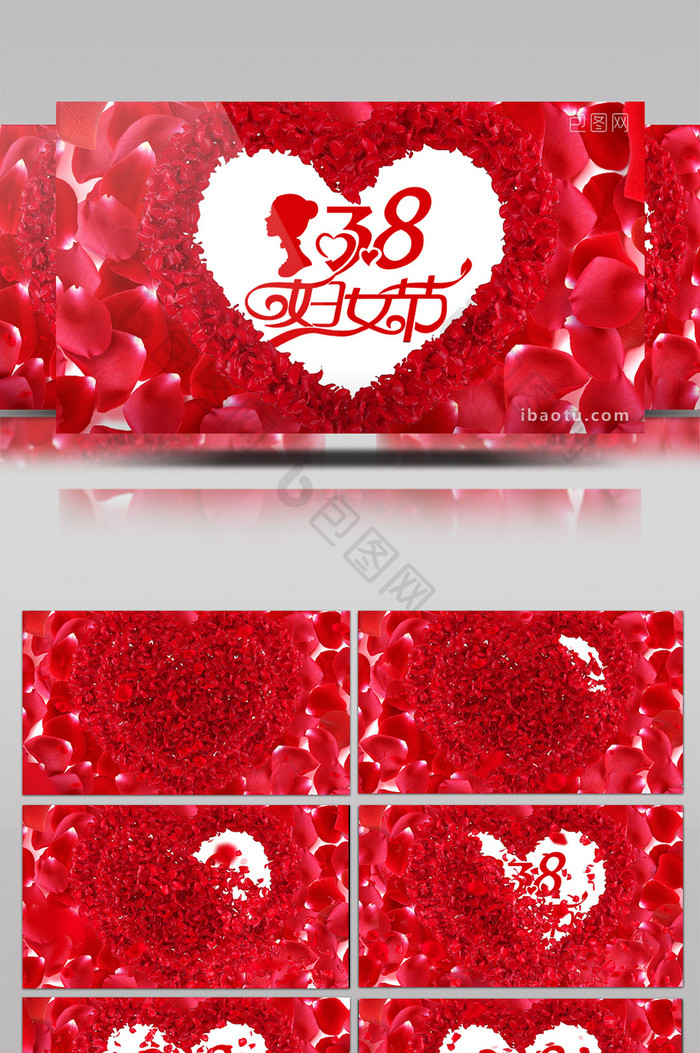 红色玫瑰花瓣妇女节LED背景视频