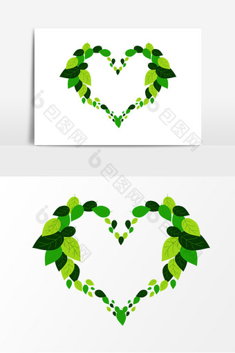 春季绿色叶子心形边框元素图片