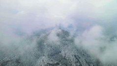 航拍大山森林冬天雪景迷雾