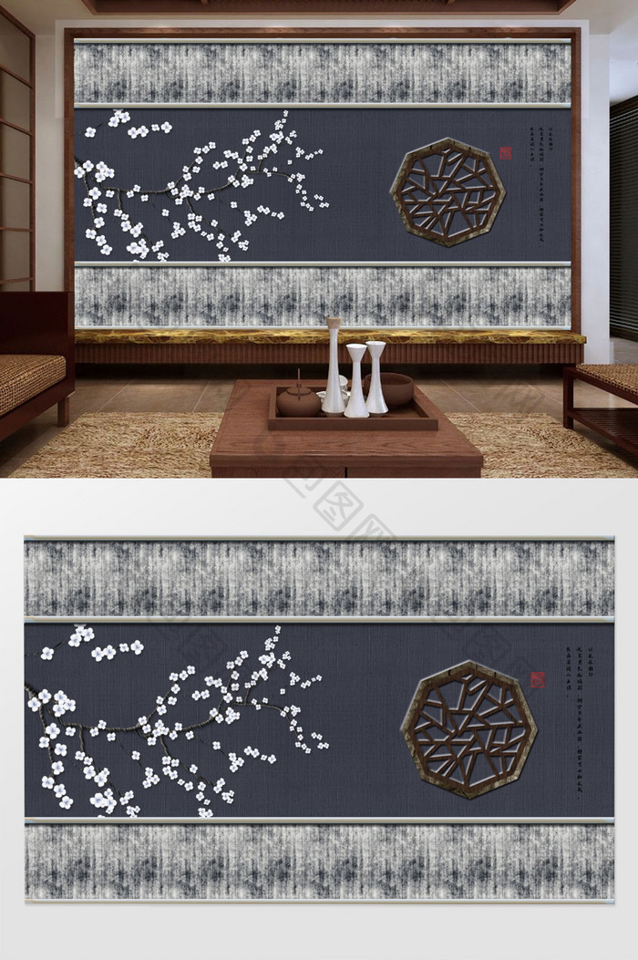 创意新中式手绘牡丹工笔花鸟背景墙装饰画