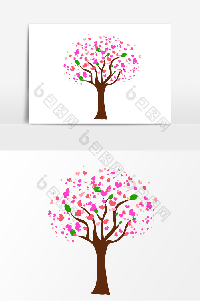 手绘粉色浪漫爱情树元素