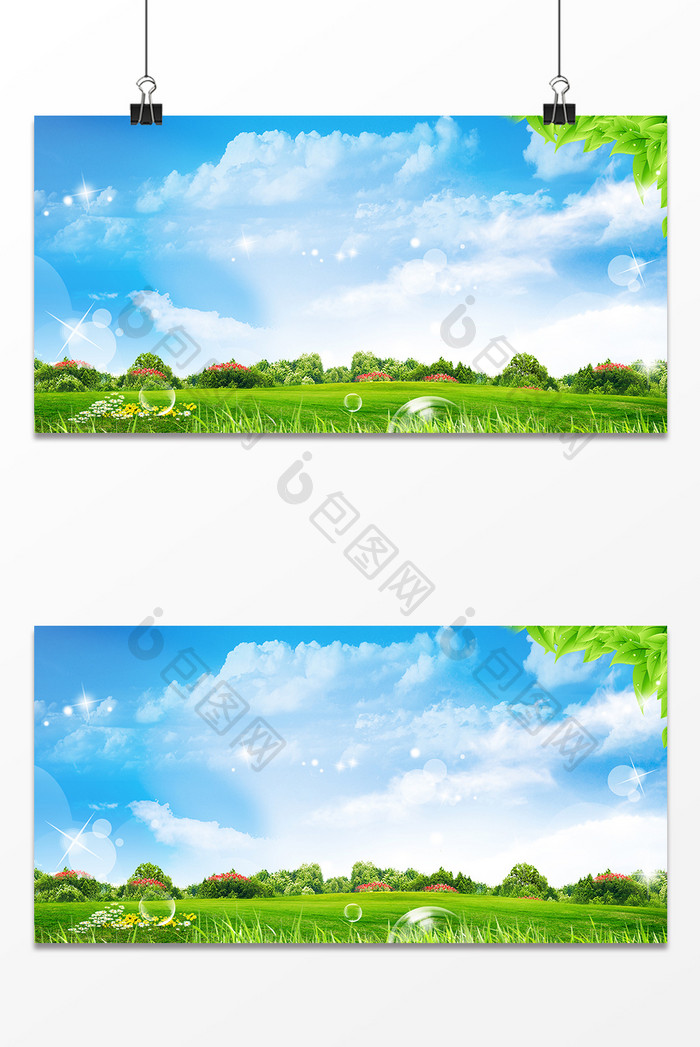 春天唯美自然风景蓝天白云广告背景图