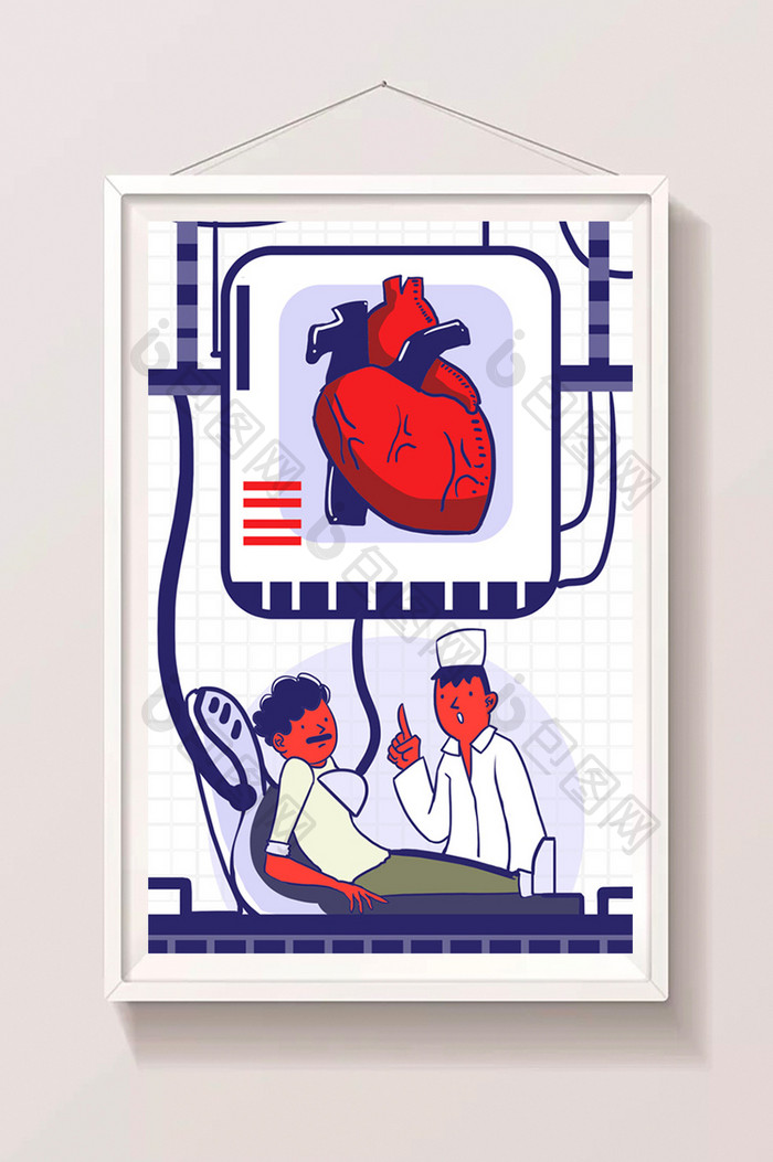 卡通风格化粗线风心脏治疗保护医疗专题插画