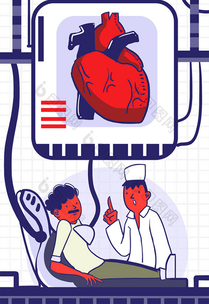 卡通风格化粗线风心脏治疗保护医疗专题插画
