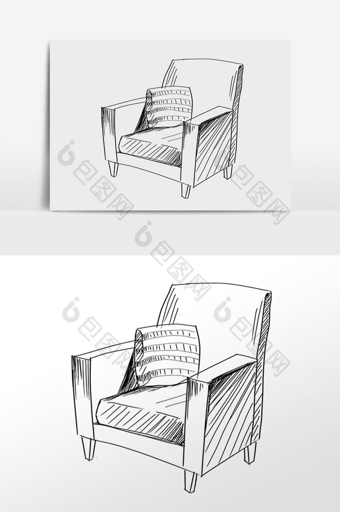 手绘线描单人沙发插画