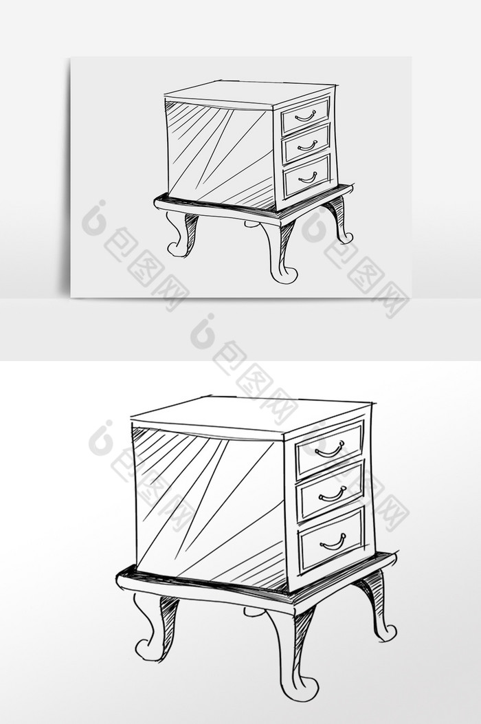 线描床头柜插画图片