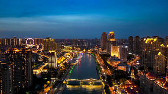 航拍天津城市夜景