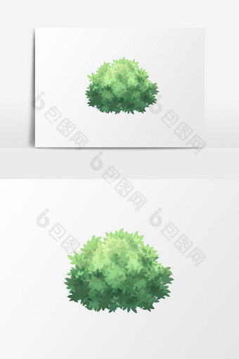手绘卡通水彩草丛树冠绿色春天元素图片