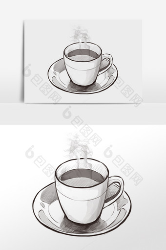 手绘一杯热咖啡插画图片
