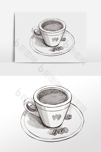 手绘线描热咖啡插图图片