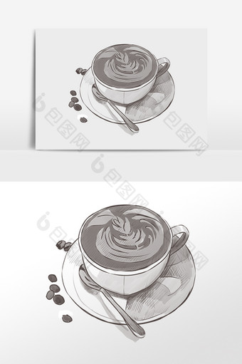 手绘线描咖啡咖啡豆插画图片