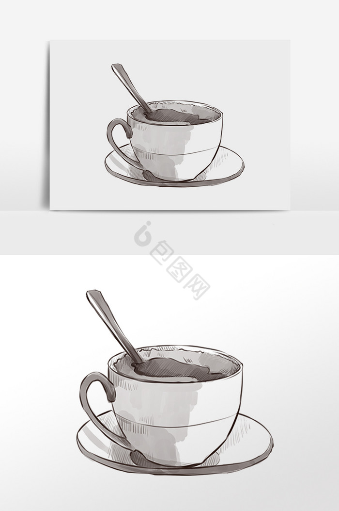 线描热咖啡插画图片
