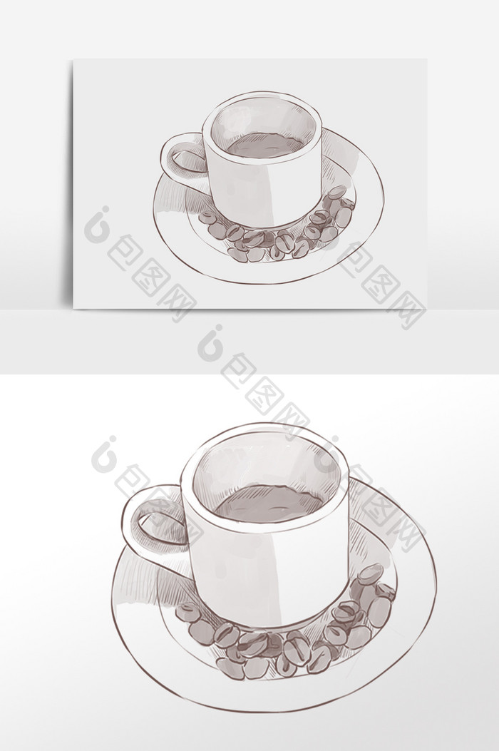 手绘线描速溶咖啡插画