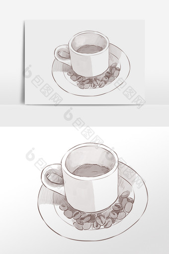 手绘线描速溶咖啡插画图片