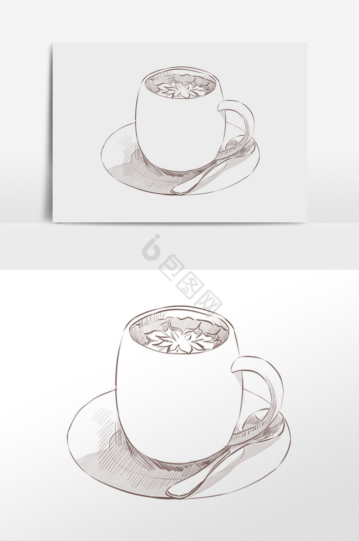线描一杯咖啡插画图片