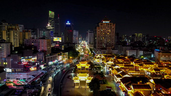 航拍云南昆明金马碧鸡坊夜景