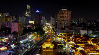 航拍云南昆明金马碧鸡坊夜景