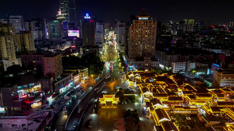 航拍云南昆明金碧广场金<strong>马</strong>碧鸡坊夜景