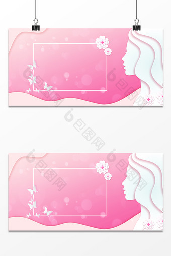 妇女节女神节剪纸风粉色清新花朵背景图片