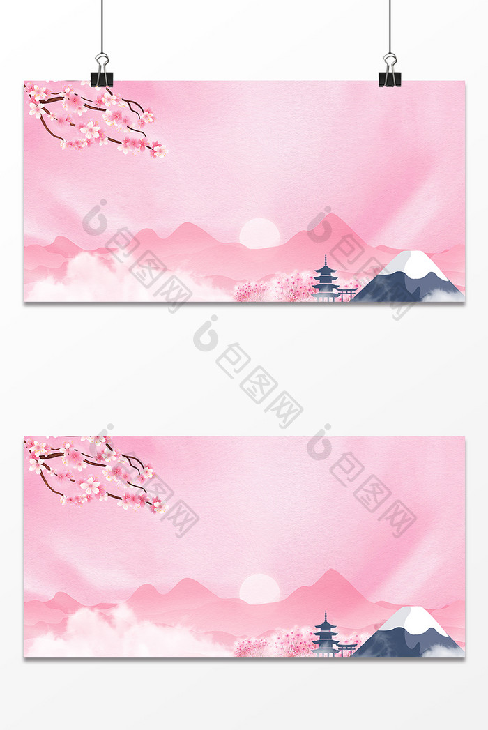 樱花季日本富士山粉色浪漫背景