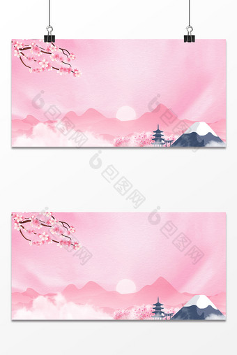 樱花季日本富士山粉色浪漫背景图片