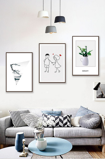 北欧风简约抽象几何植物风景客厅卧室装饰画图片